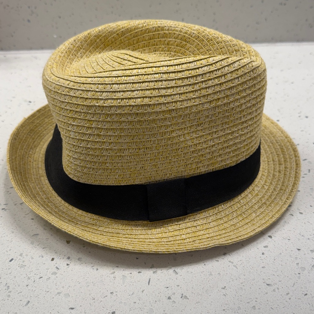 Straw Fedora Hat with Black Band - Yellow - Picture 2 of 4